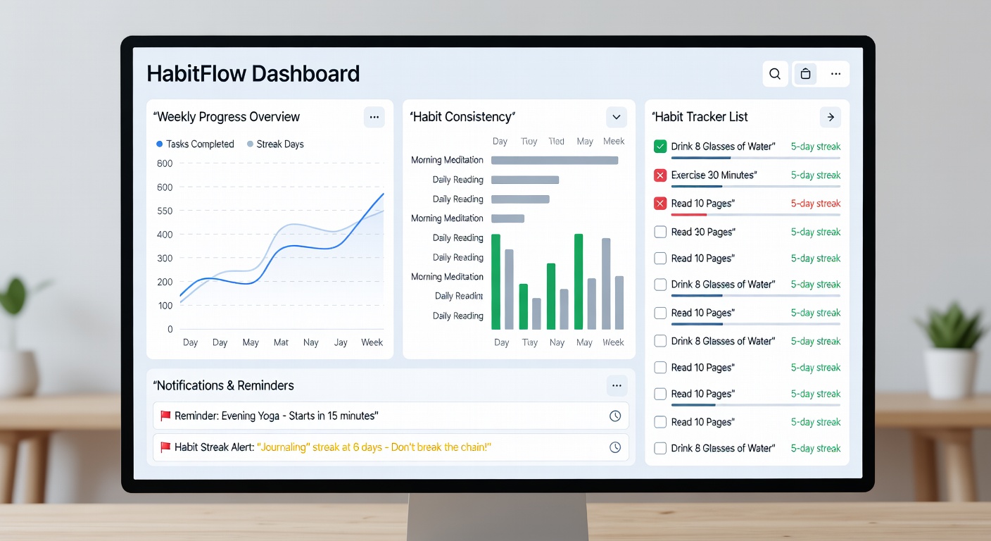 Digital habit dashboard showing habit tracking data