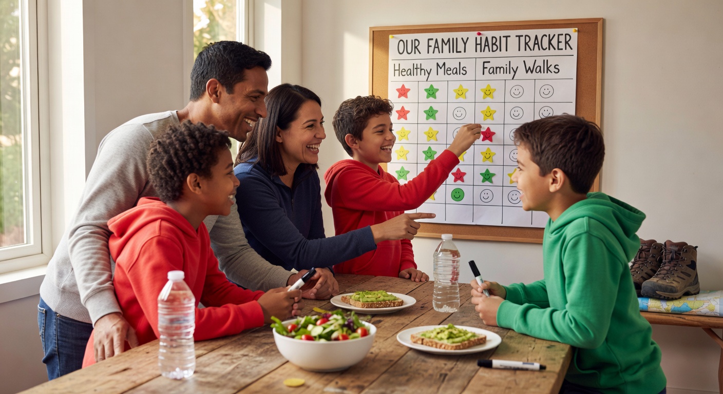 Family sharing habit tracking goals together