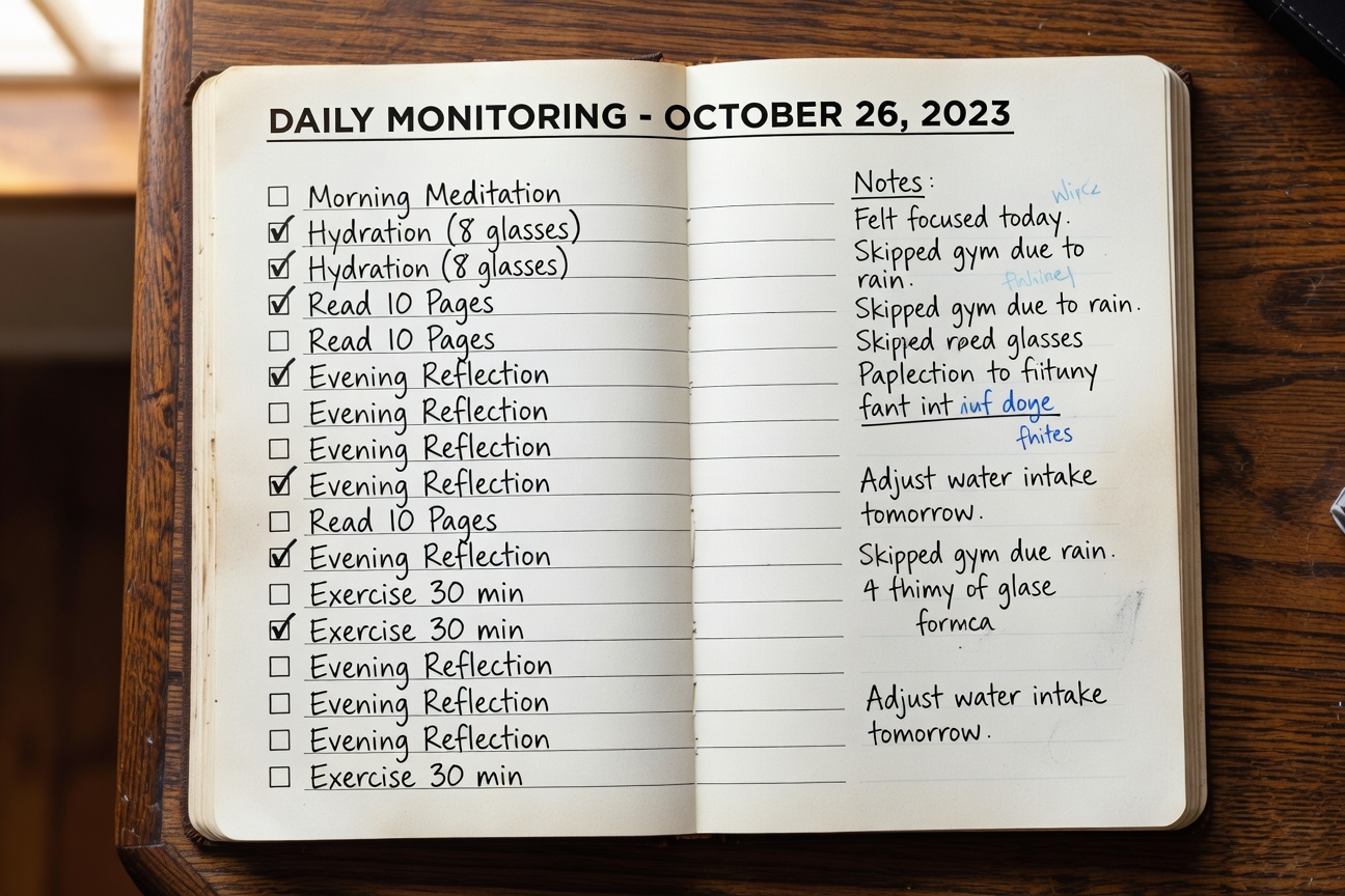 Habit tracking journal page showing detailed habit logs